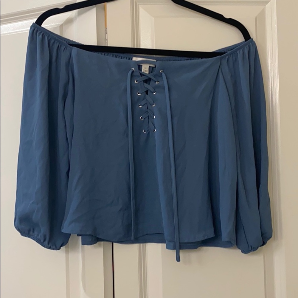 Blue off the shoulder crop top